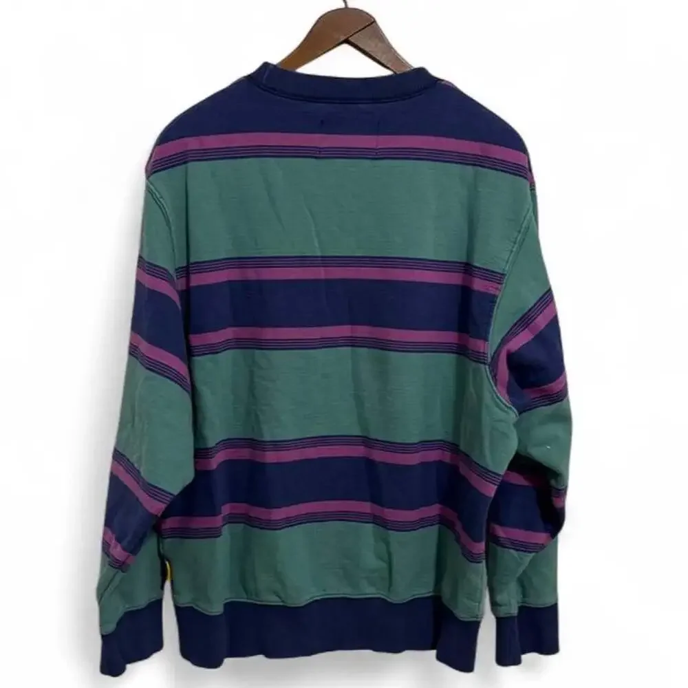 Urban Outfitters Striped V-Inset Crewneck Sweatshirt Medium Teal Navy Purple